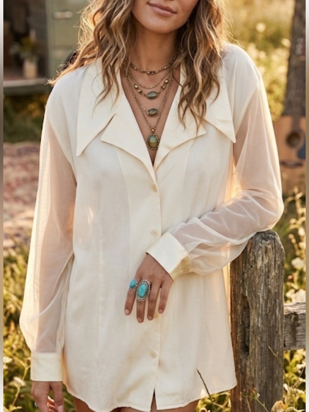 Vintage Adrian Jordan Cream Button Down Sheer Sleeve Blouse Sz 22/24 NWT